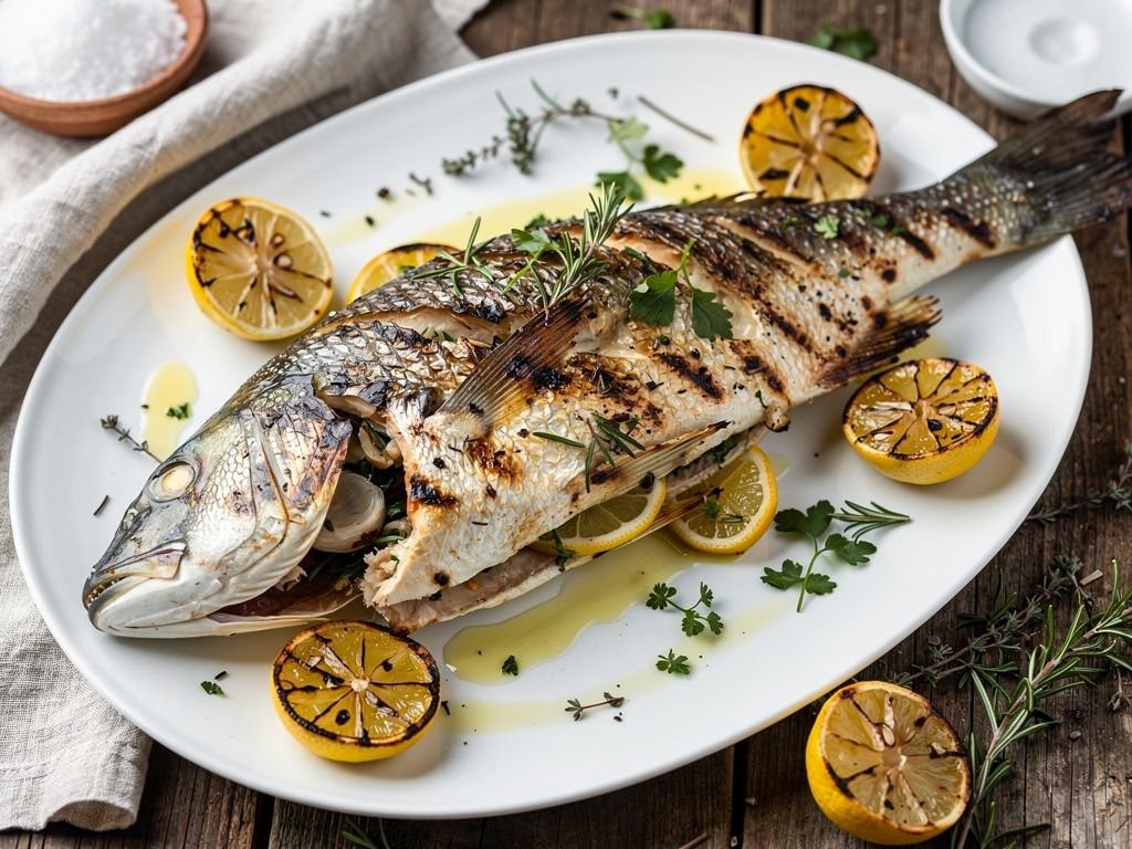 Grilled Whole Branzino with Lemon and Herbs