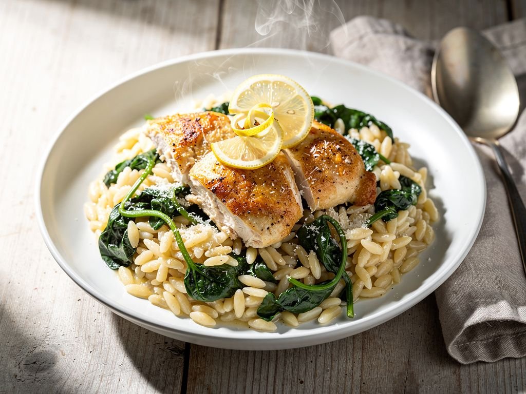 One-Pot Lemon Chicken Orzo with Spinach