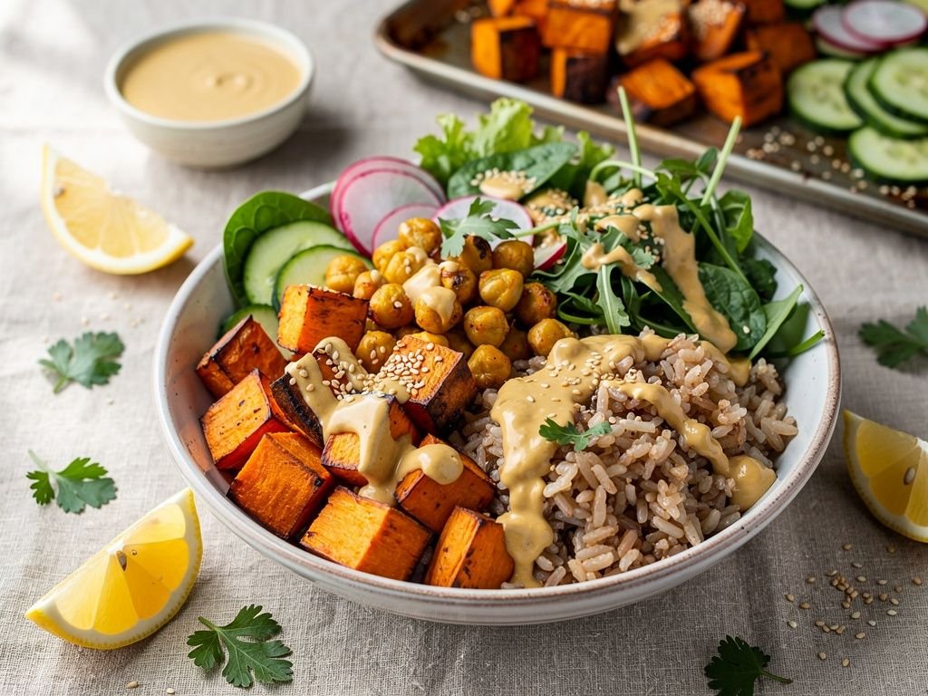 Roasted Vegetable Buddha Bowl with Tahini Dressing