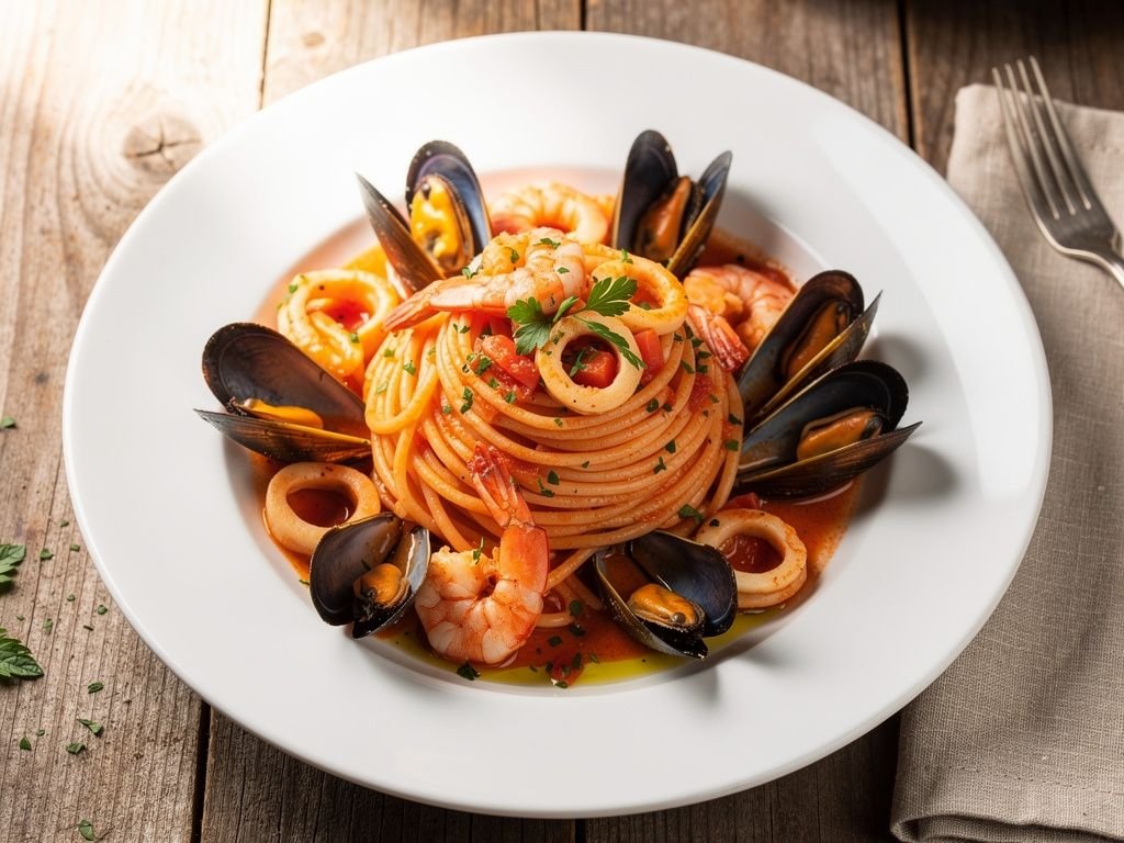 Seafood Linguine in Tomato Sauce