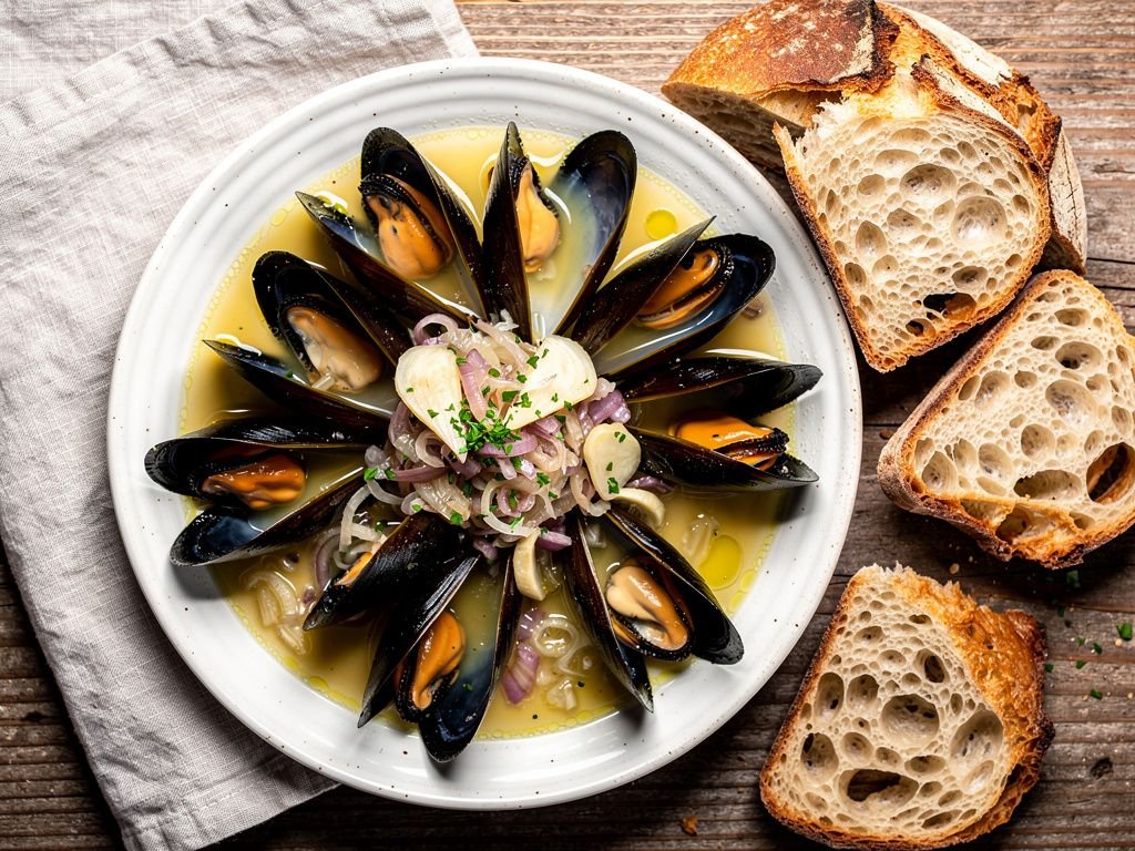 Steamed Mussels in White Wine (Moules Mariniere)